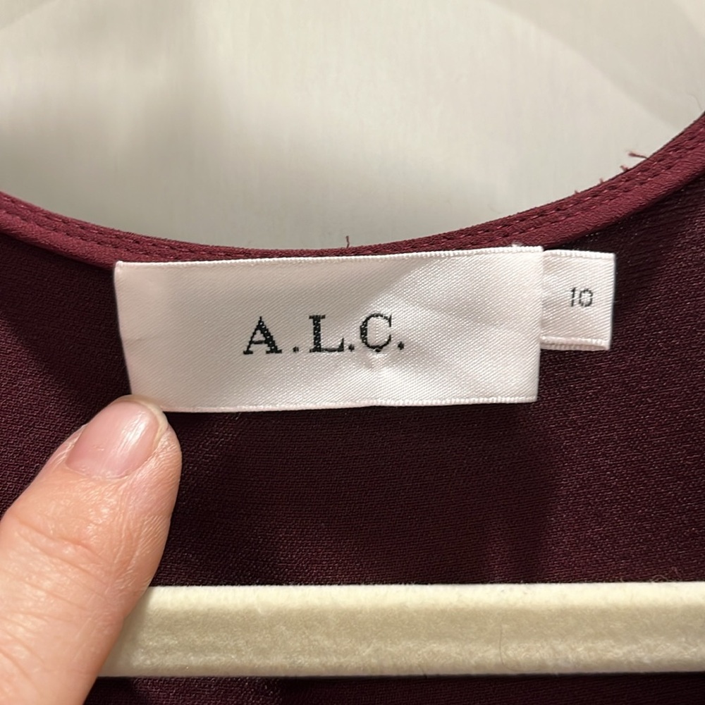 EUC ALC Loyola long sleeve plum fit and flare v neck dress with asymmetrical hem - Picture 5 of 12